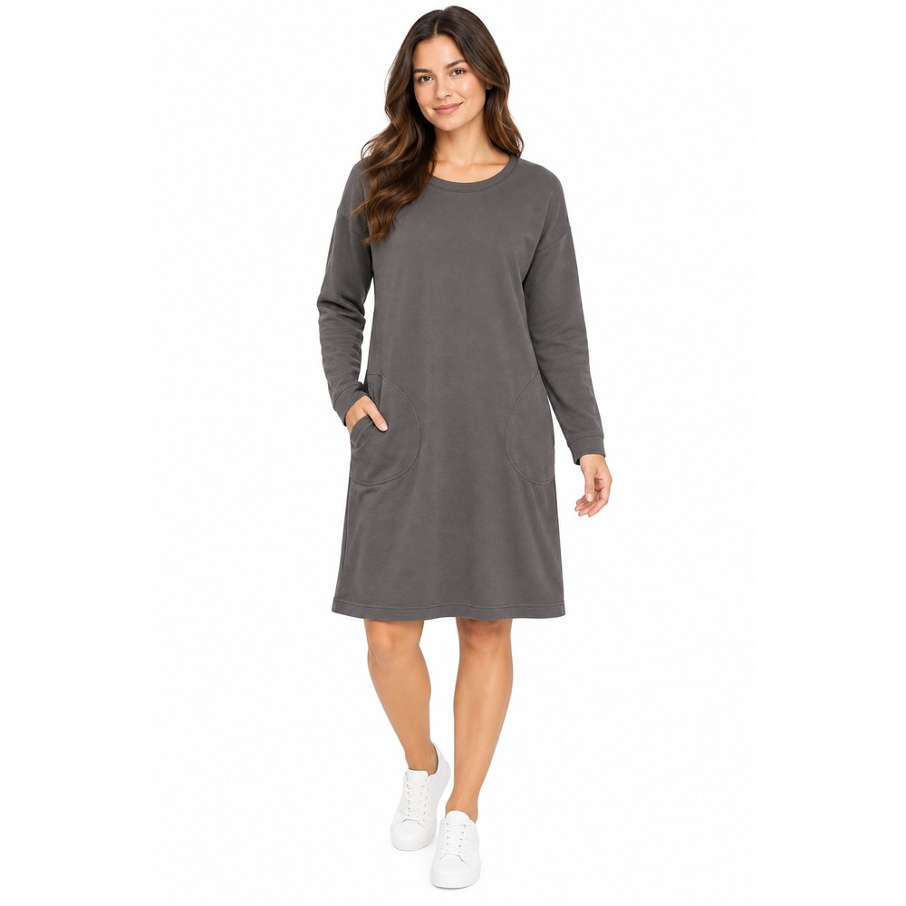 J. Jill Dress Womens M Gray Crew Neck Long Sleeve Sweater Knit Pockets Button